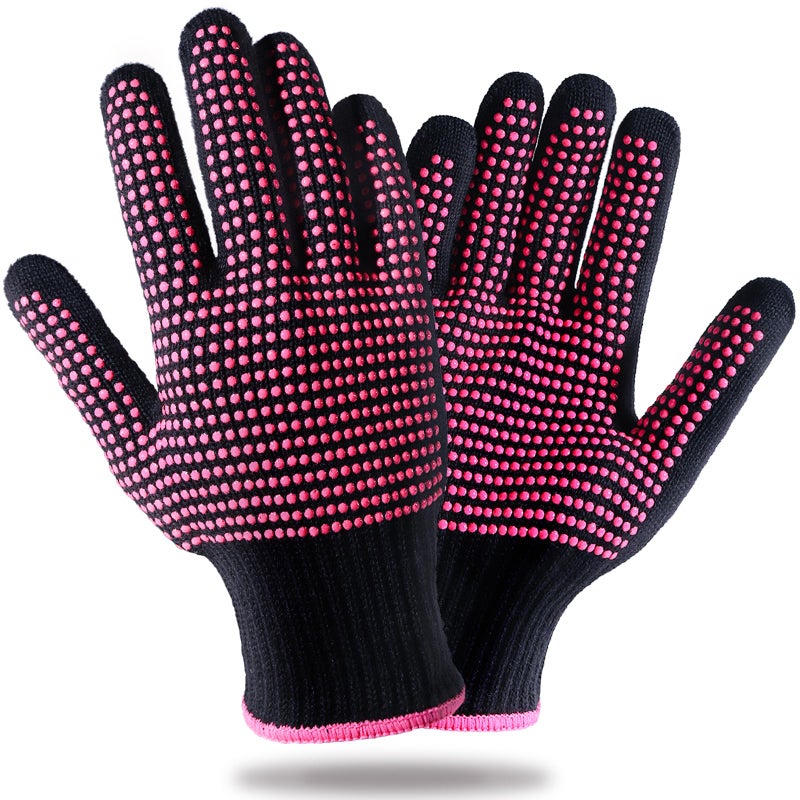 Teenitor 2 Pcs Heat Resistant Gloves With Silicone Bumps Professional Heat Proof Glove Mitts For Hair Styling Curling Iron Wand Flat Iron HotAir Brushes Sublimation Gloves Rose Red