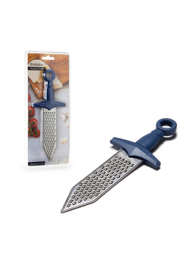 PELEG DESIGN - Gratiator Small Cheese Grater Stainless Steel Sword-Shaped Grating Utensil Lemon Zester Tool With Royal Blue Plastic Handle | Mini Cheese Grater For Parmesan Cheese Ginger Vegetables - Image 1