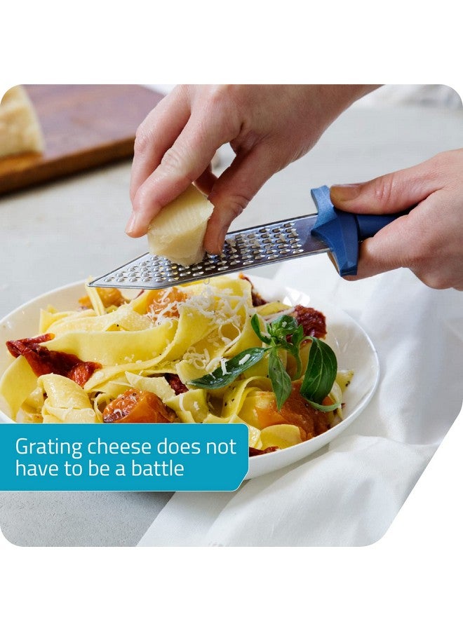 PELEG DESIGN - Gratiator Small Cheese Grater Stainless Steel Sword-Shaped Grating Utensil Lemon Zester Tool With Royal Blue Plastic Handle | Mini Cheese Grater For Parmesan Cheese Ginger Vegetables - Image 2