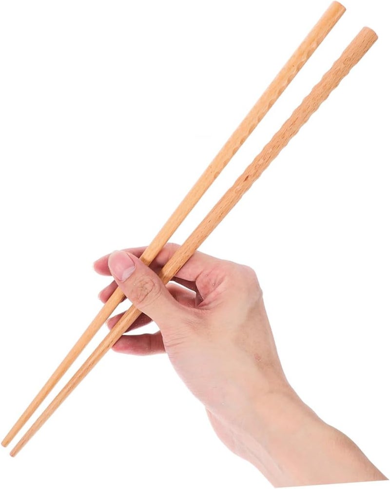 Long Beech Wood Cooking Chopsticks 33cm Reusable Hotpot and Frying Chopsticks for Noodles Dumplings 5 Pairs Kitchen Dining Tableware for Adults - Image 3