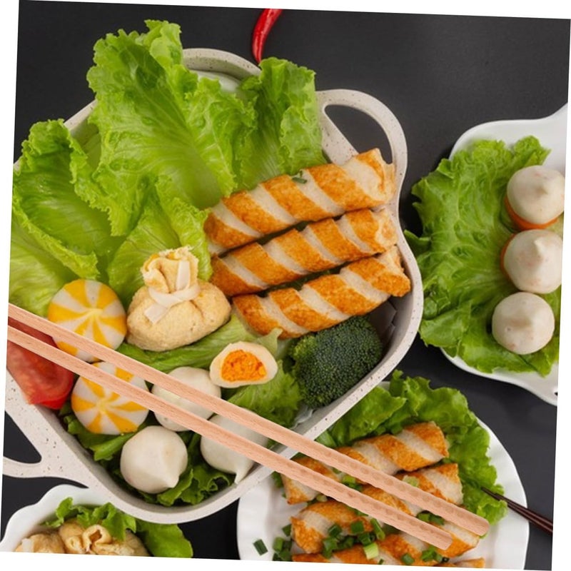 Long Beech Wood Cooking Chopsticks 33cm Reusable Hotpot and Frying Chopsticks for Noodles Dumplings 5 Pairs Kitchen Dining Tableware for Adults - Image 4