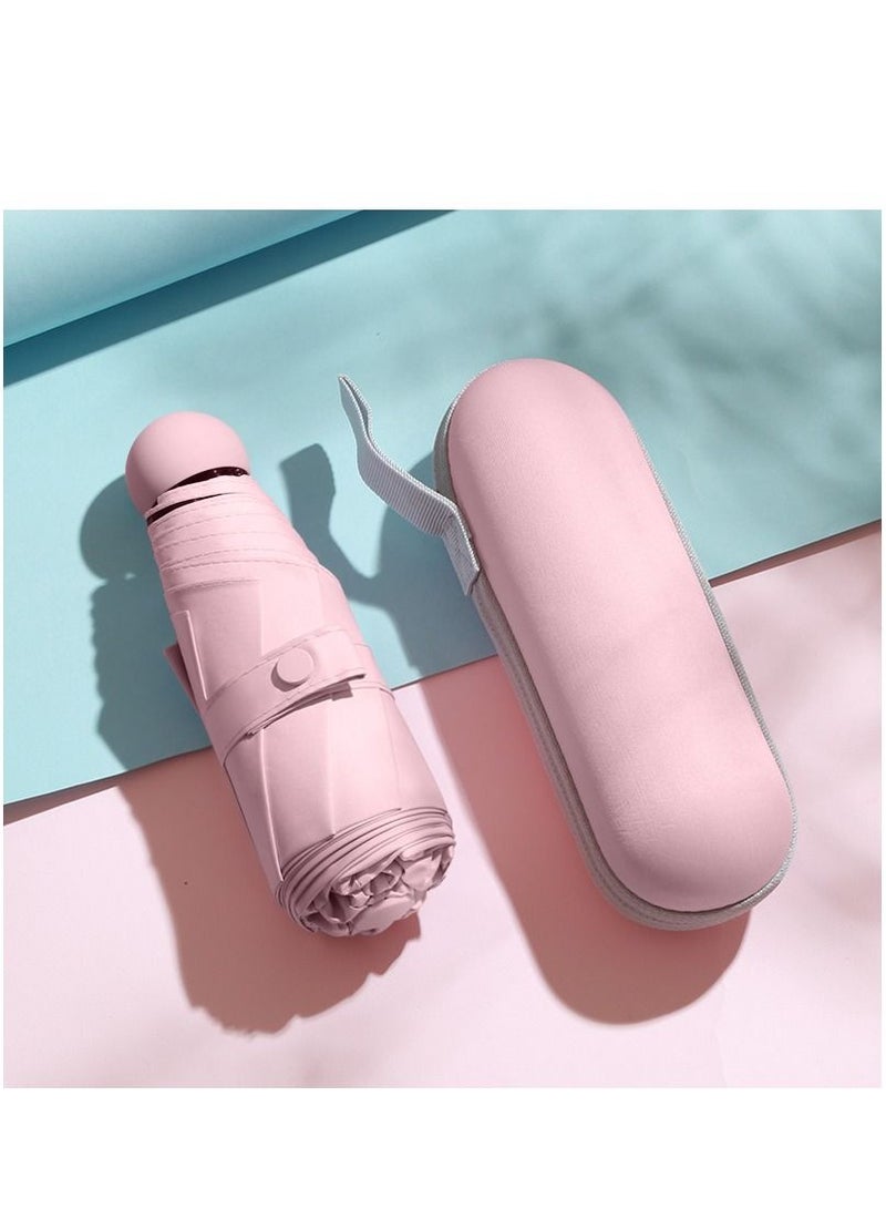 Mini Travel Sun Umbrella,Small Compact UV Umbrella for Sun and Rain,Lightweight  Portable,Windproof Parasol Umbrella with UV Protection for Women Men Kids ,Small Folding Capsule Umbrella(Pink) - Image 1