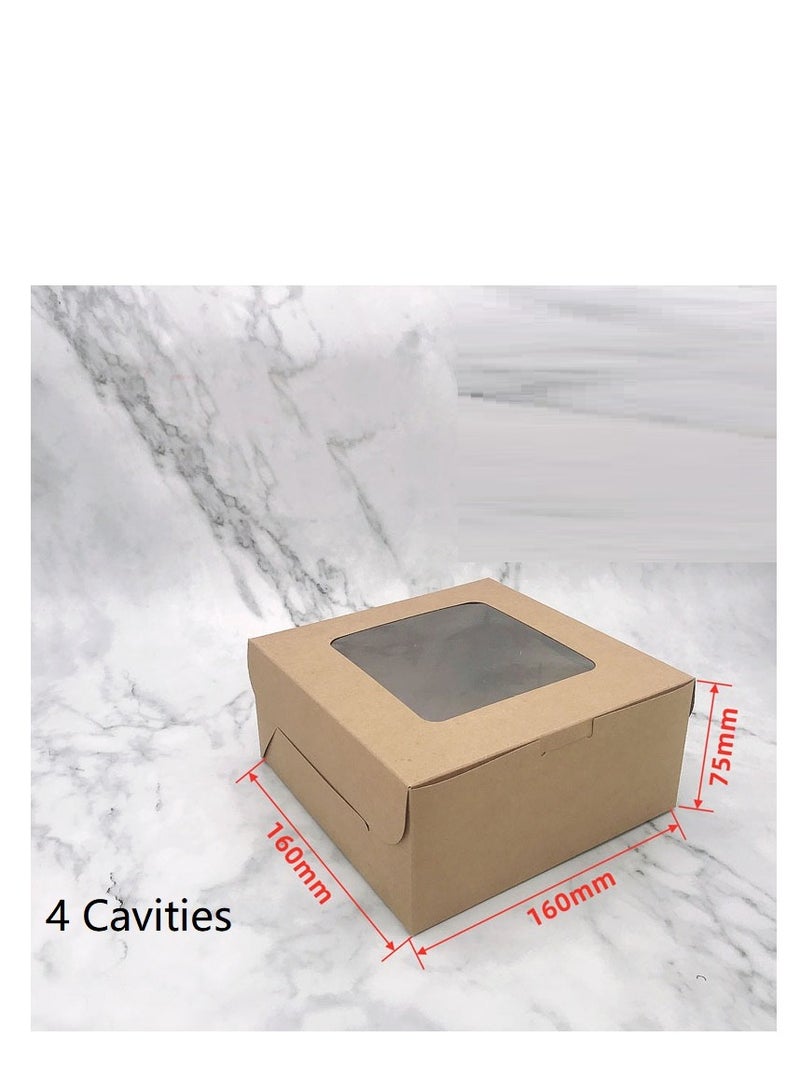 Brown 12-Piece 4-Cavities Kraft Paper Cupcake Box With Transparent Mini Window  - Image 1