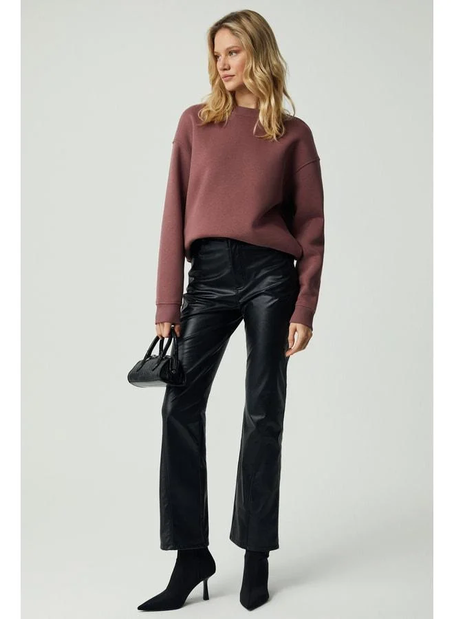 Grimelange VANELTINA Women's Organic Cotton Ultra Soft Lined Polarfleece Round Neck Maroon Sweatshirt.