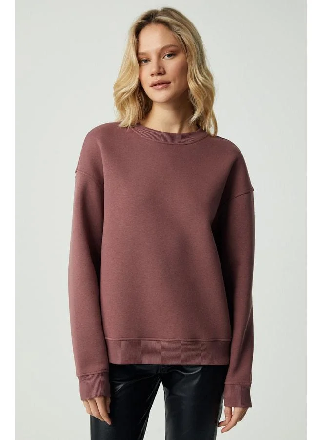 Grimelange VANELTINA Women's Organic Cotton Ultra Soft Lined Polarfleece Round Neck Maroon Sweatshirt.
