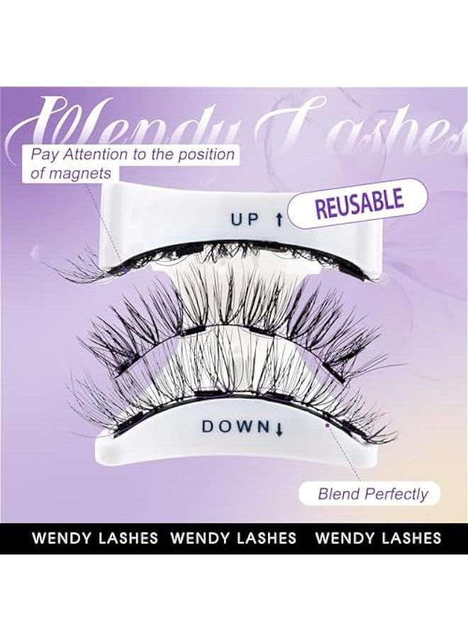 Wendy Lashes Magnetic Eyelashes with Applicator, Easy to Wear Lightweight Soft Reusable 2 Natural Style Pairs, No Glue Needed