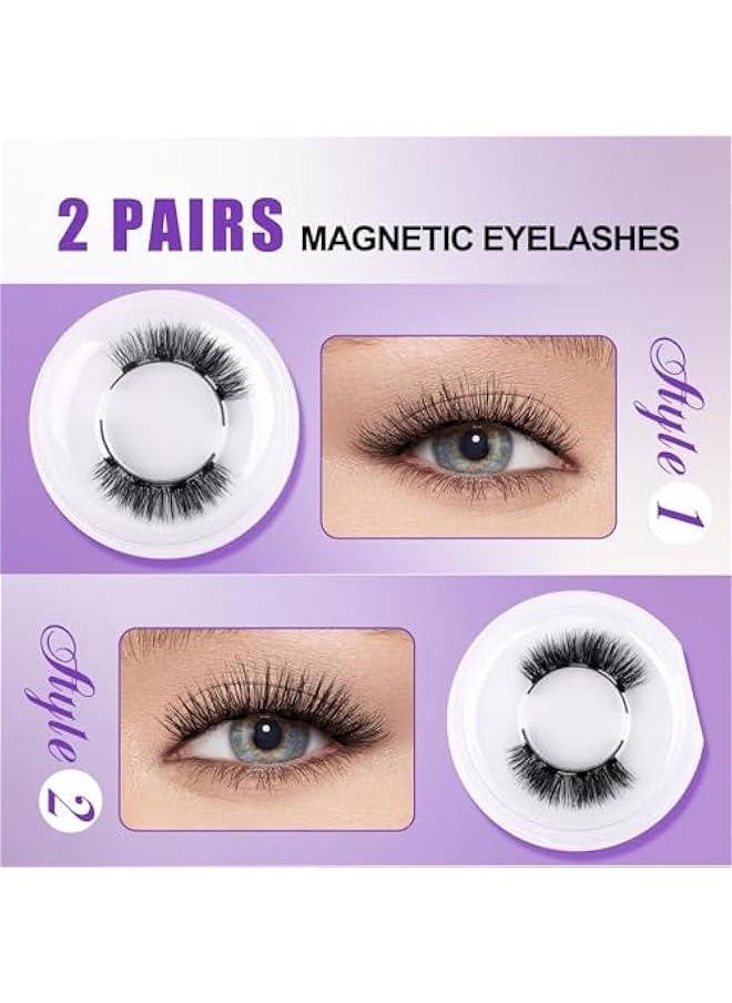 Wendy Lashes Magnetic Eyelashes with Applicator, Easy to Wear Lightweight Soft Reusable 2 Natural Style Pairs, No Glue Needed