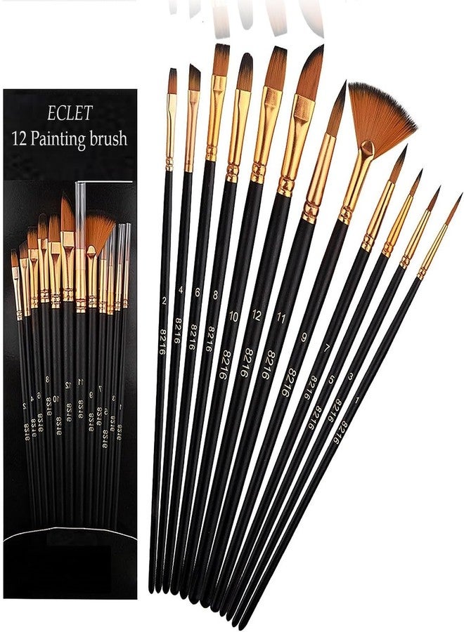 Eclet DSR Craft Painting Brushes Set of 12 Professional Round Pointed Tip Nylon Hair Artist Acrylic Paint Brush for Acrylic/Watercolor/Oil Painting (Eclet 01) - Image 1