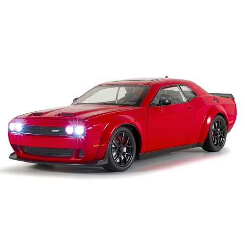 FRJV Car Toys for Boys 124 Diecast Cars Hellcat SRT Collectibles Model KitPull Back Metal Toy Car with Lights and SoundsToy Cars for Boys Age 47Red - Image 1