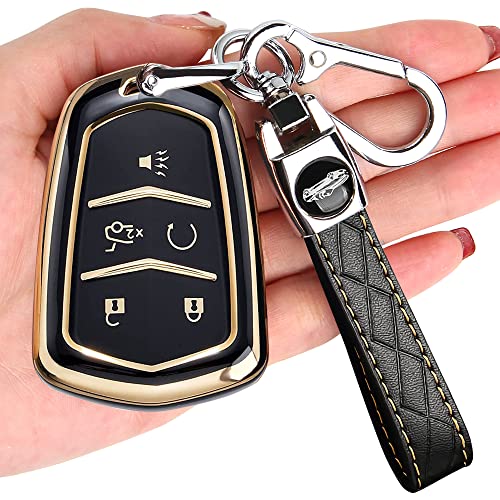 TECARATE for Cadillac Key Fob Cover - Key Fob Cover Case Holder for 2015-2019 Cadillac Escalade CTS SRX XT5 ATS STS CT6 Superior Soft TPU 360 Degree Full Protection (Black) - Image 1