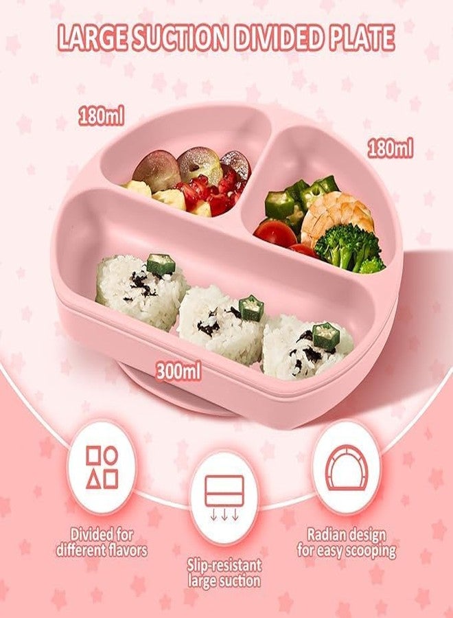 Whixant Baby Feeding Silicone Set, Weaning Kit with Suction Plate, Bowl, Adjustable Bib, Utensils Set, Perfect for Infant & Toddler Mealtime, Non-Slip Dishware, BPA-Free, Easy Clean (Pink) - Image 4