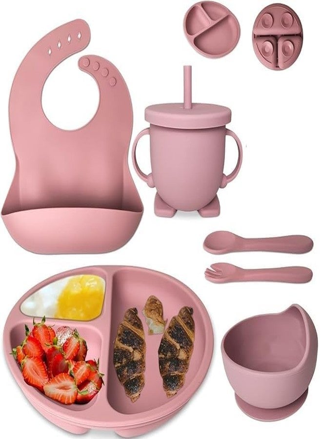 Whixant Baby Feeding Silicone Set, Weaning Kit with Suction Plate, Bowl, Adjustable Bib, Utensils Set, Perfect for Infant & Toddler Mealtime, Non-Slip Dishware, BPA-Free, Easy Clean (Pink) - Image 1