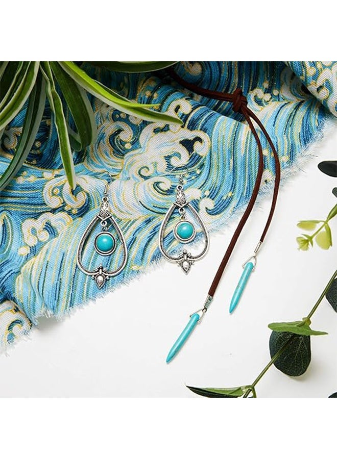 Lemon 2 Set Western Turquoise Jewelry for Women, 1 Pcs Bohemian Turquoise Pendant Long Necklace Suede Pendant Choker and 1 Pairs Western Boho Earrings - Image 5