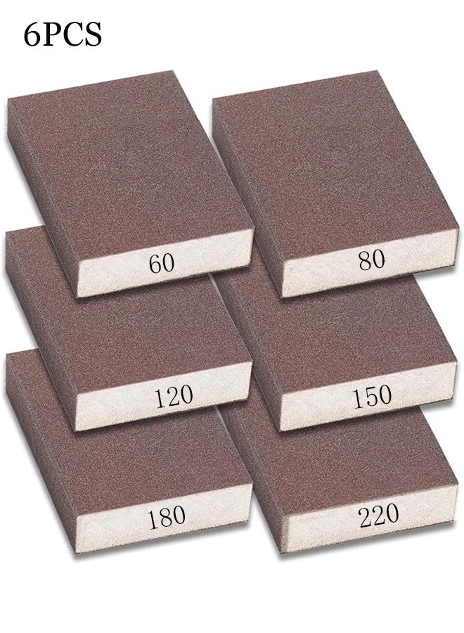 YJ Six-pack of sandpaper blocks, each pack contains 6 grit types: 60/80/120/220/180/150. Washable and reusable handmade sanding sponges, suitable for wood, drywall, and metal putty. - Image 1