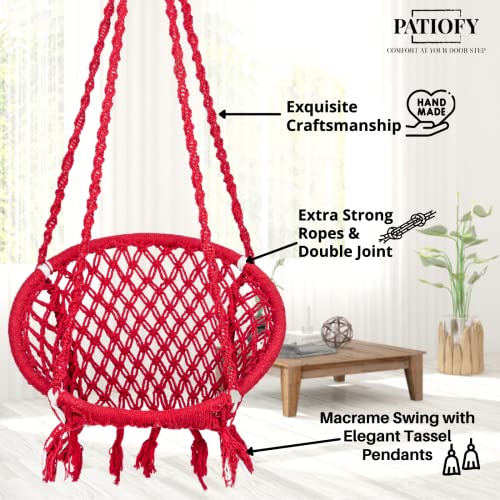 Patiofy باتيوفي قطنية أرجوحة دائرية للأطفال/جولا للأطفال/أرجوحة للأطفال للمنزل/جولا للأطفال أرجوحة معلقة داخلية وخارجية/مثالية للأطفال من 5-15 سنة/أرجوحة للأطفال/كرسي أرجوحة للأطفال (أحمر) - Image 5