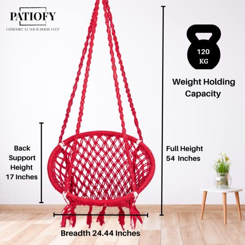 Patiofy باتيوفي قطنية أرجوحة دائرية للأطفال/جولا للأطفال/أرجوحة للأطفال للمنزل/جولا للأطفال أرجوحة معلقة داخلية وخارجية/مثالية للأطفال من 5-15 سنة/أرجوحة للأطفال/كرسي أرجوحة للأطفال (أحمر) - Image 3