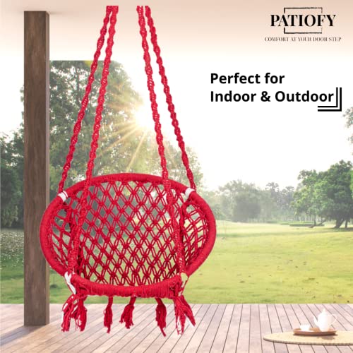 Patiofy باتيوفي قطنية أرجوحة دائرية للأطفال/جولا للأطفال/أرجوحة للأطفال للمنزل/جولا للأطفال أرجوحة معلقة داخلية وخارجية/مثالية للأطفال من 5-15 سنة/أرجوحة للأطفال/كرسي أرجوحة للأطفال (أحمر) - Image 2