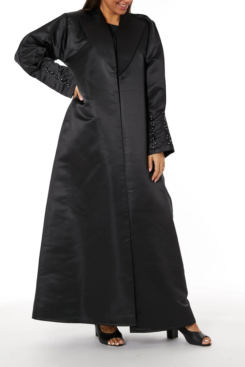 Moistreet Satin Lapel Collar Abaya