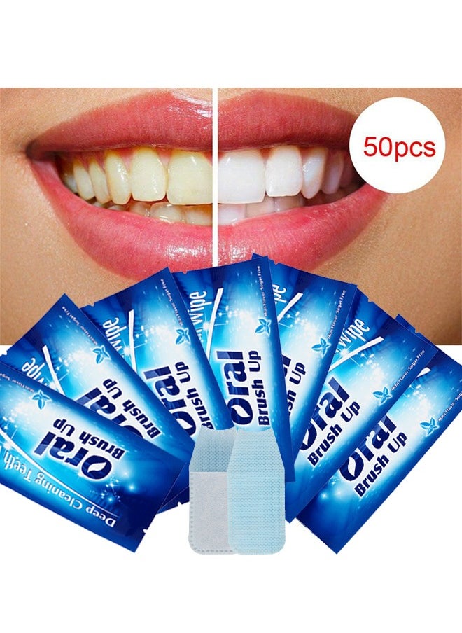 SMILEKIT 50PCS Mint-Flavored Oral Wipes, Teeth Whitening Wipes Oral Cleaning Wipe, Portable And Disposable For On-The-Go, Travelling, Office, Home, Sugar Free, For Deep Cleaning Oral Care  - Image 5