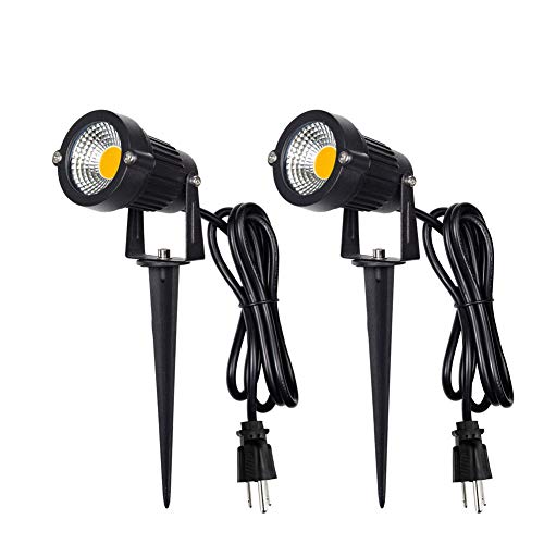 Z_جوده وثقه Z Outdoor Landscape LED Lighting 5W Waterproof Graden Lights COB Led Spotlights with Spiked Stand for Lawn Decorative Lamp US 3- Plug 3500K Warm White Lights (2 Packs) - Image 1