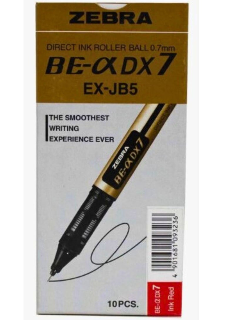 ZEBRA 10 Piece DX7 Direct Ink Roller Pen Red Ink 0.7mm - Image 1