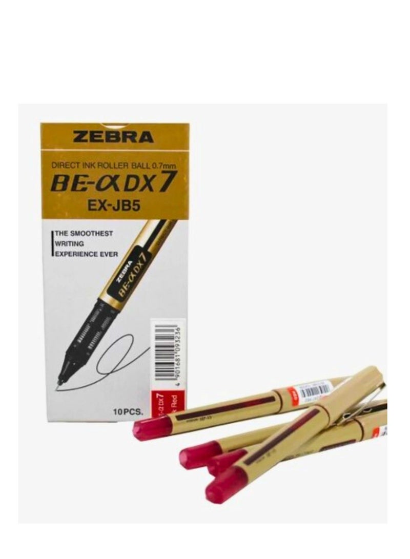 ZEBRA 10 Piece DX7 Direct Ink Roller Pen Red Ink 0.7mm - Image 2