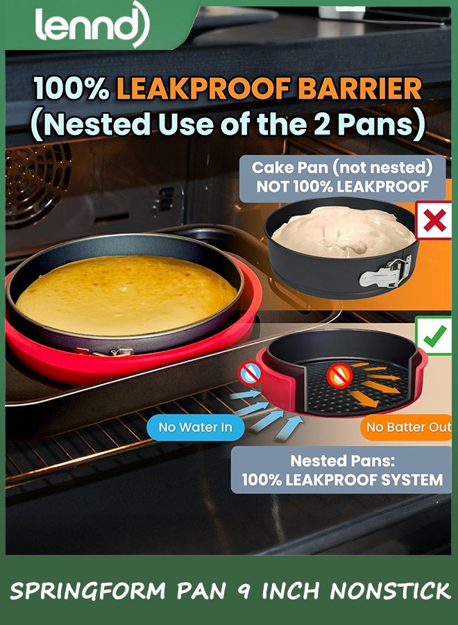 لينند قوالب سبرينغ فورم غير لاصقة مقاس 9 بوصات - قوالب تشيز كيك سبرينغ فورم مقاس 9 بوصات مع واقي سيليكون مانع للتسرب - قوالب سبرينغ فورم مقاس 9 بوصات - قوالب تشيز كيك للخبز في حمام مائي بدون غلاف من رقائق الألومنيوم - Image 3