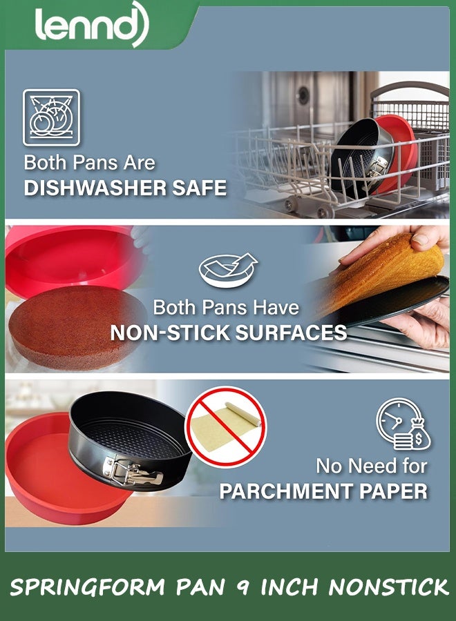 لينند قوالب سبرينغ فورم غير لاصقة مقاس 9 بوصات - قوالب تشيز كيك سبرينغ فورم مقاس 9 بوصات مع واقي سيليكون مانع للتسرب - قوالب سبرينغ فورم مقاس 9 بوصات - قوالب تشيز كيك للخبز في حمام مائي بدون غلاف من رقائق الألومنيوم - Image 5