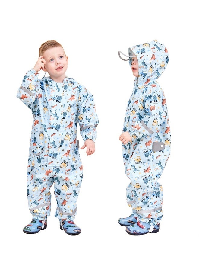 Fewlby - Kids Toddler Rain Suit for Boys Girls One Piece Hoodie Zipper Cartoon Waterproof Coverall Rain Jacket 8-10 Years 2XL Size - Image 1
