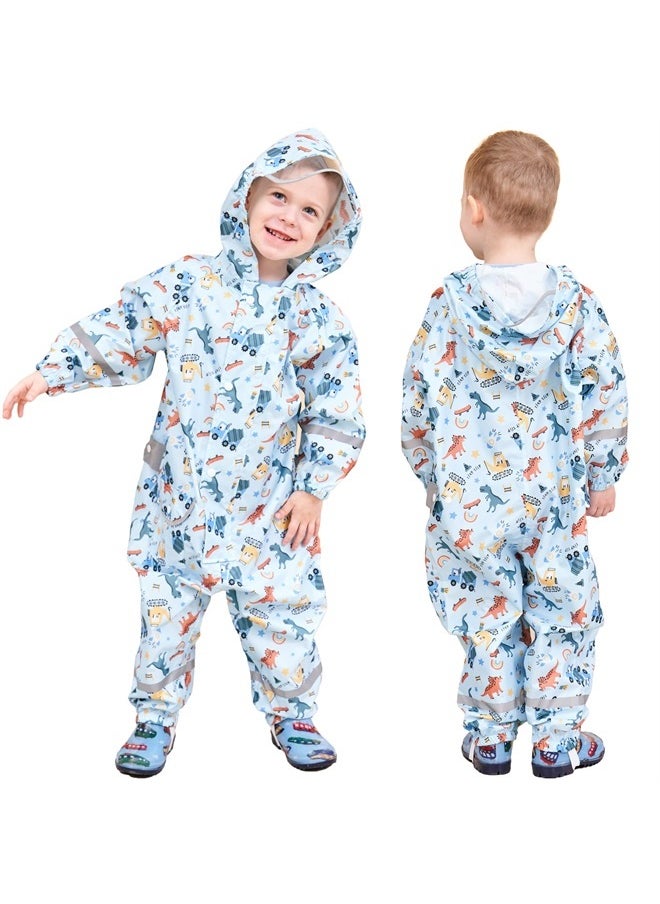 Fewlby - Kids Toddler Rain Suit for Boys Girls One Piece Hoodie Zipper Cartoon Waterproof Coverall Rain Jacket 8-10 Years 2XL Size - Image 1