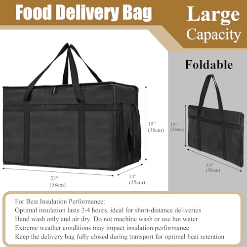 PEASUG Insulated Bags for Food Delivery XXXL Pizza Delivery Bags Large Capacity Cooler Bag Keep Food Warm for Grocery Shopping and Catering Foldable HeavyDuty Black - Image 3