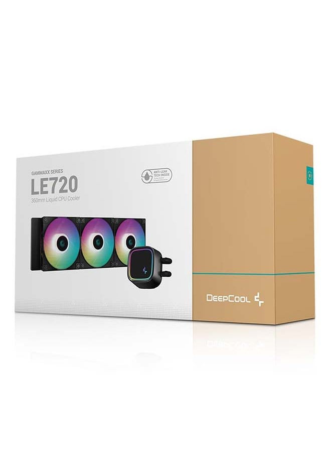 Deepcool LE720 ARGB AIO Liquid CPU Cooler, 360mm Radiator, 3x High-Performance aRGB Fans, 500~2250 RPM Fan Speed, 85.85 CFM Fan Airflow, Hydro Bearing Type, Black | R-LE720-BKAMMN-G-1