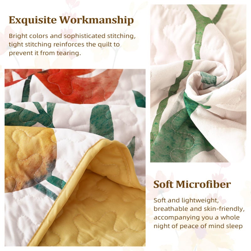 Anibedding Yellow Quilt Set King Size, Yellow Floral Reversible Bedspread Soft Microfiber Lightweight King Size Quilt Bedding Sets Reversible Coverlet for All Season(King, 104"x90") - Image 5