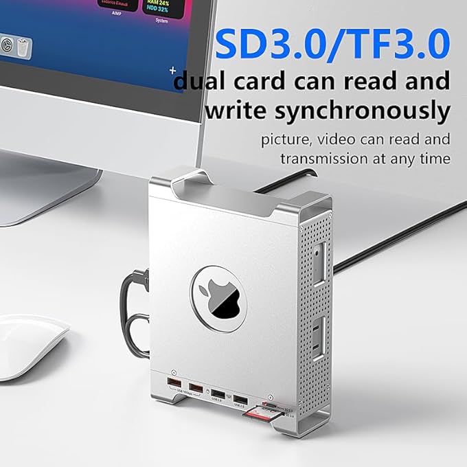 rayihni CASE FOR MAC MINI M4 DOCK WITH 10GBPS NVME M.2 SSD ENCLOSURE (UP TO 8TB), 9IN1 USB C HUB WITH 2X USB-A 10GBPS, 2X USB-A 2.0, 2X USB-C 10GBPS, SD/TF 3.0, DOCK & STAND FOR MAC MINI M4/M4 PRO - Image 3