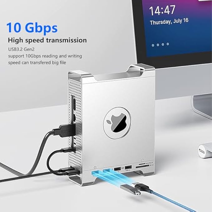 rayihni CASE FOR MAC MINI M4 DOCK WITH 10GBPS NVME M.2 SSD ENCLOSURE (UP TO 8TB), 9IN1 USB C HUB WITH 2X USB-A 10GBPS, 2X USB-A 2.0, 2X USB-C 10GBPS, SD/TF 3.0, DOCK & STAND FOR MAC MINI M4/M4 PRO - Image 2