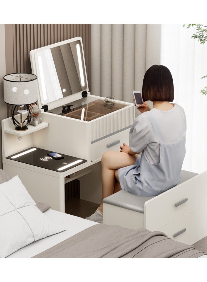 Generic Distinctive Modern Dressing Table, Advanced Solid Wood, Round Smart Mirror with Strong LED Lighting in three Color Modes, Smart Side Table with Wireless Charging and a Comfort Chair  - Image 5