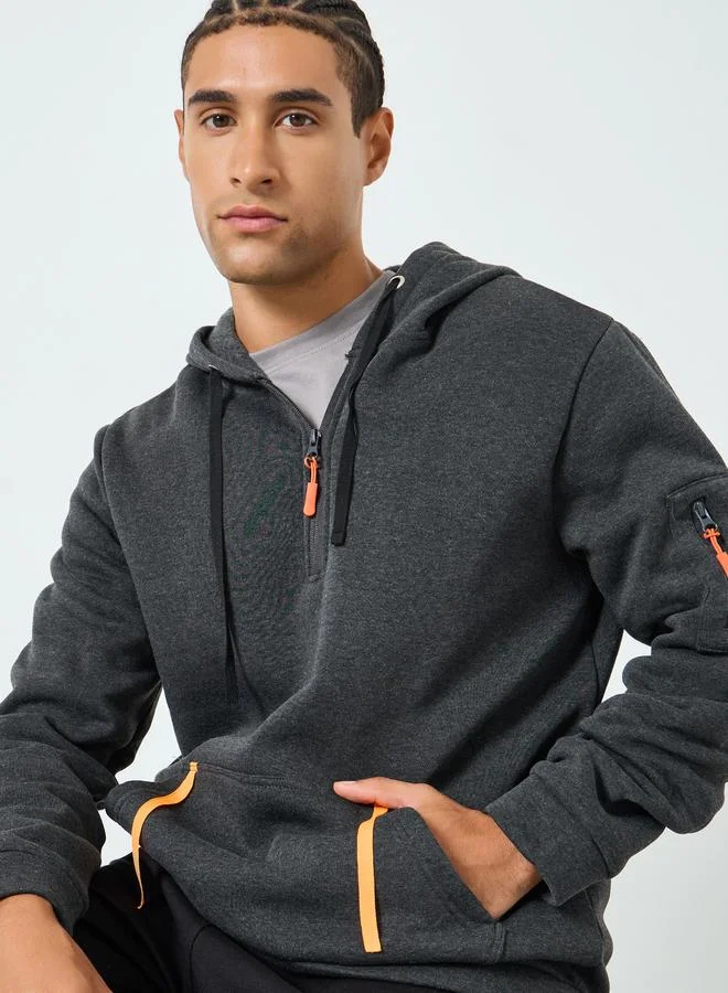 Take Two  Men Grey Half-Zip Hoodie with Kangaroo Pocket for Men | Best Price UAE