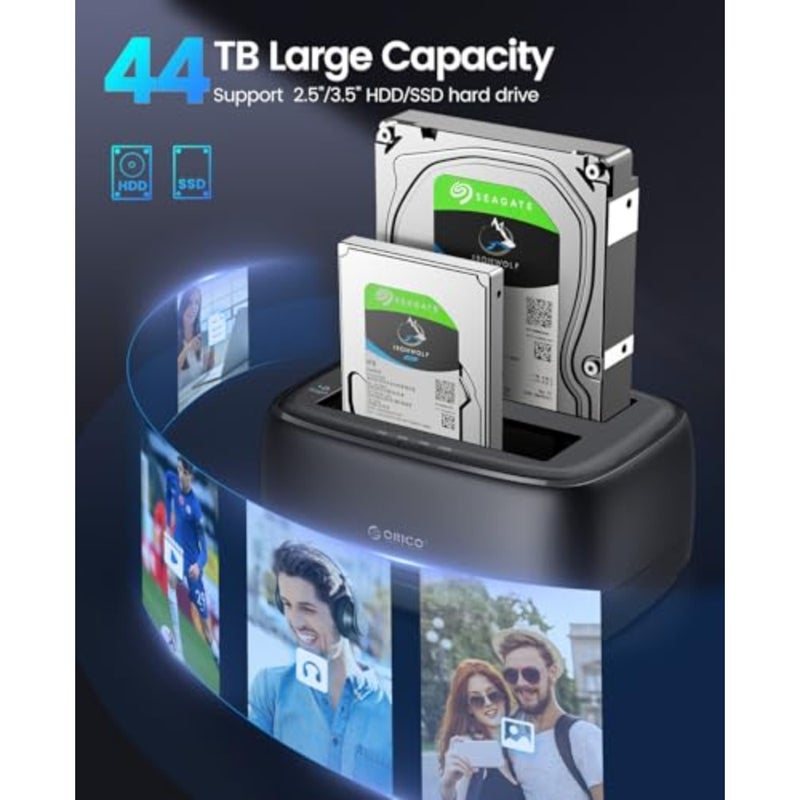 وحدة نسخ القرص الصلب الخارجي/استنساخ SATA إلى USB-C لـ 2.5/3.5 SSD/HDD، خليج مزدوج، سعة 36 تيرابايت، أسود، نسخ احتياطي عالي السرعة لأجهزة الكمبيوتر المحمول PS5 Xbox - Image 3