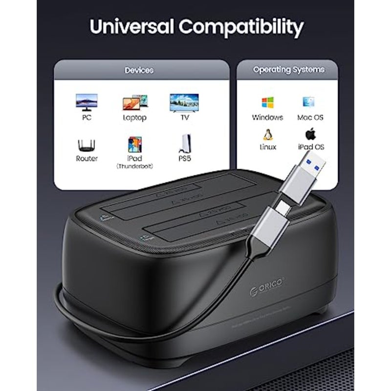 وحدة نسخ القرص الصلب الخارجي/استنساخ SATA إلى USB-C لـ 2.5/3.5 SSD/HDD، خليج مزدوج، سعة 36 تيرابايت، أسود، نسخ احتياطي عالي السرعة لأجهزة الكمبيوتر المحمول PS5 Xbox - Image 5
