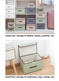 nihao 6PCS Imitation Linen Storage Box Foldable Storage Box, Non-Woven Fabric, Flip Storage Box, With Handles, Clothing, Toys, Home Wardrobe Storage and Organizing Box(Grey-24*36*23CM*3PCS+16*25*19CM*3PCS)  - Image 3
