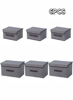 nihao 6PCS Imitation Linen Storage Box Foldable Storage Box, Non-Woven Fabric, Flip Storage Box, With Handles, Clothing, Toys, Home Wardrobe Storage and Organizing Box(Grey-24*36*23CM*3PCS+16*25*19CM*3PCS)  - Image 2