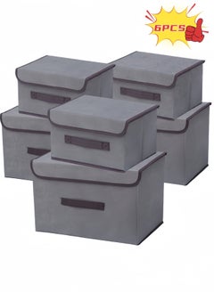 nihao 6PCS Imitation Linen Storage Box Foldable Storage Box, Non-Woven Fabric, Flip Storage Box, With Handles, Clothing, Toys, Home Wardrobe Storage and Organizing Box(Grey-24*36*23CM*3PCS+16*25*19CM*3PCS)  - Image 1