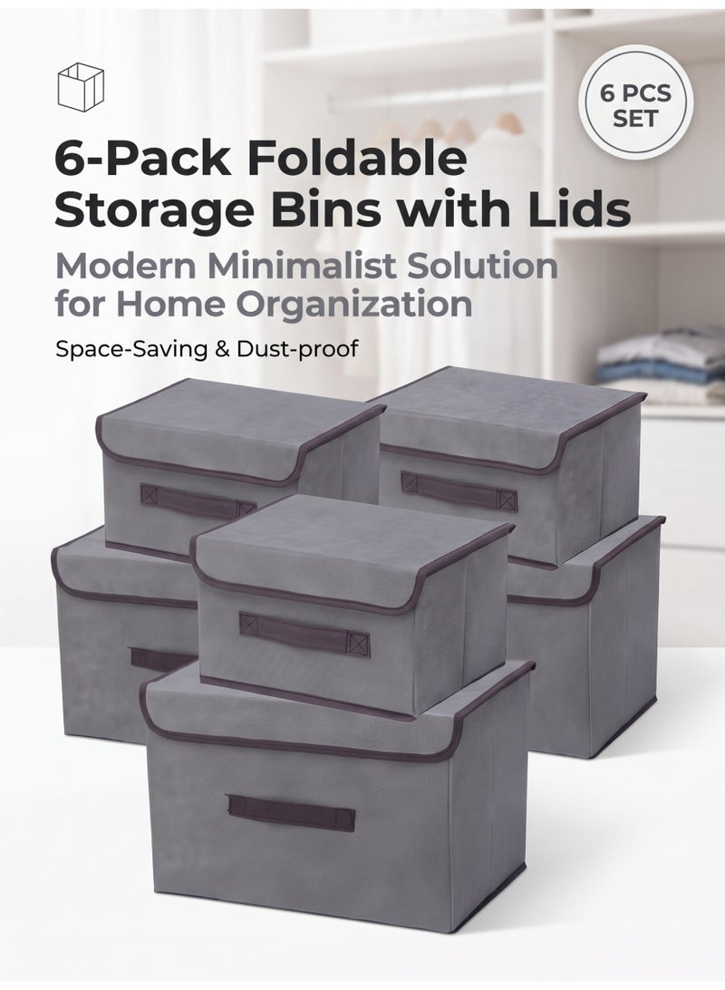 nihao 6PCS Imitation Linen Storage Box Foldable Storage Box, Non-Woven Fabric, Flip Storage Box, With Handles, Clothing, Toys, Home Wardrobe Storage and Organizing Box(Grey-24*36*23CM*3PCS+16*25*19CM*3PCS) - Image 1