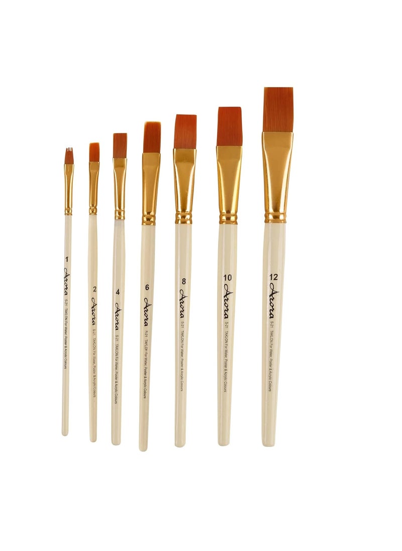 Arora Arora Synthetic Flat Tip Paintbrushes of 7pc for Watercolor and Acrylic Painting  - Image 1