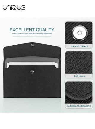File Folder, PU Leather A4 Document Holder Organizer Filing Envelope Portfolio Case Tablet Sleeve with Magnetic Snap Closure for Home School Office Stationery (Black) - view 3