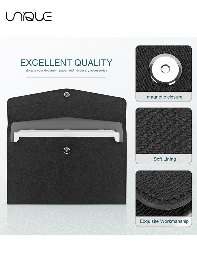 Unique File Folder, PU Leather A4 Document Holder Organizer Filing Envelope Portfolio Case Tablet Sleeve with Magnetic Snap Closure for Home School Office Stationery (Black)  - Image 3