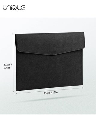 File Folder, PU Leather A4 Document Holder Organizer Filing Envelope Portfolio Case Tablet Sleeve with Magnetic Snap Closure for Home School Office Stationery (Black) - view 2