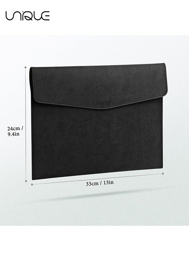Unique File Folder, PU Leather A4 Document Holder Organizer Filing Envelope Portfolio Case Tablet Sleeve with Magnetic Snap Closure for Home School Office Stationery (Black)  - Image 2