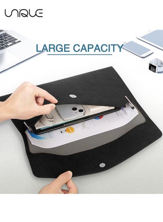 File Folder, PU Leather A4 Document Holder Organizer Filing Envelope Portfolio Case Tablet Sleeve with Magnetic Snap Closure for Home School Office Stationery (Black) - view 5