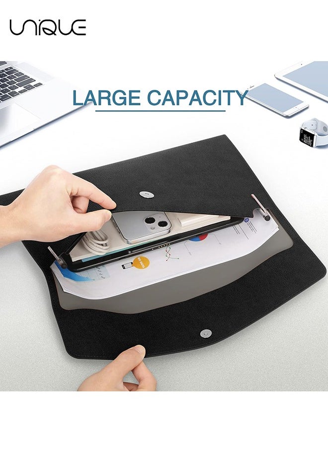 Unique File Folder, PU Leather A4 Document Holder Organizer Filing Envelope Portfolio Case Tablet Sleeve with Magnetic Snap Closure for Home School Office Stationery (Black)  - Image 5